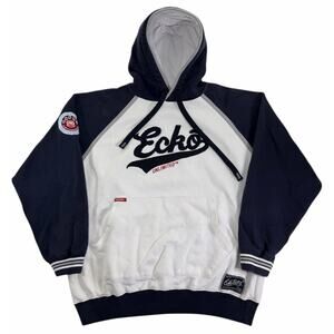 Vintage y2k Ecko Unlimited Hoodie Men's Large Embroidered White Blue Sweatshirt